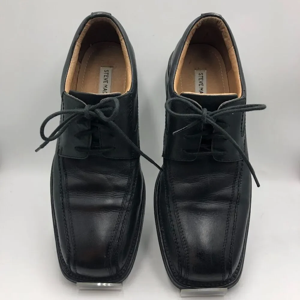 Steve Madden Men's Black Leather Oxford Shoes Square Toe P-Tango Size 9.5